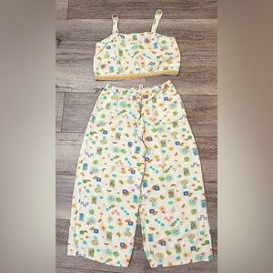 NWT Beach Print Women's Two Piece Linen Set